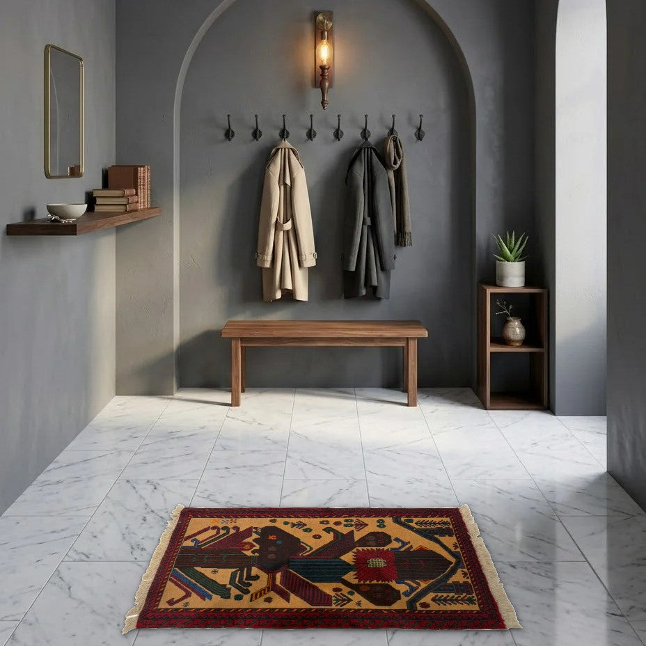 Room view: the rug on the floor of a furnished room