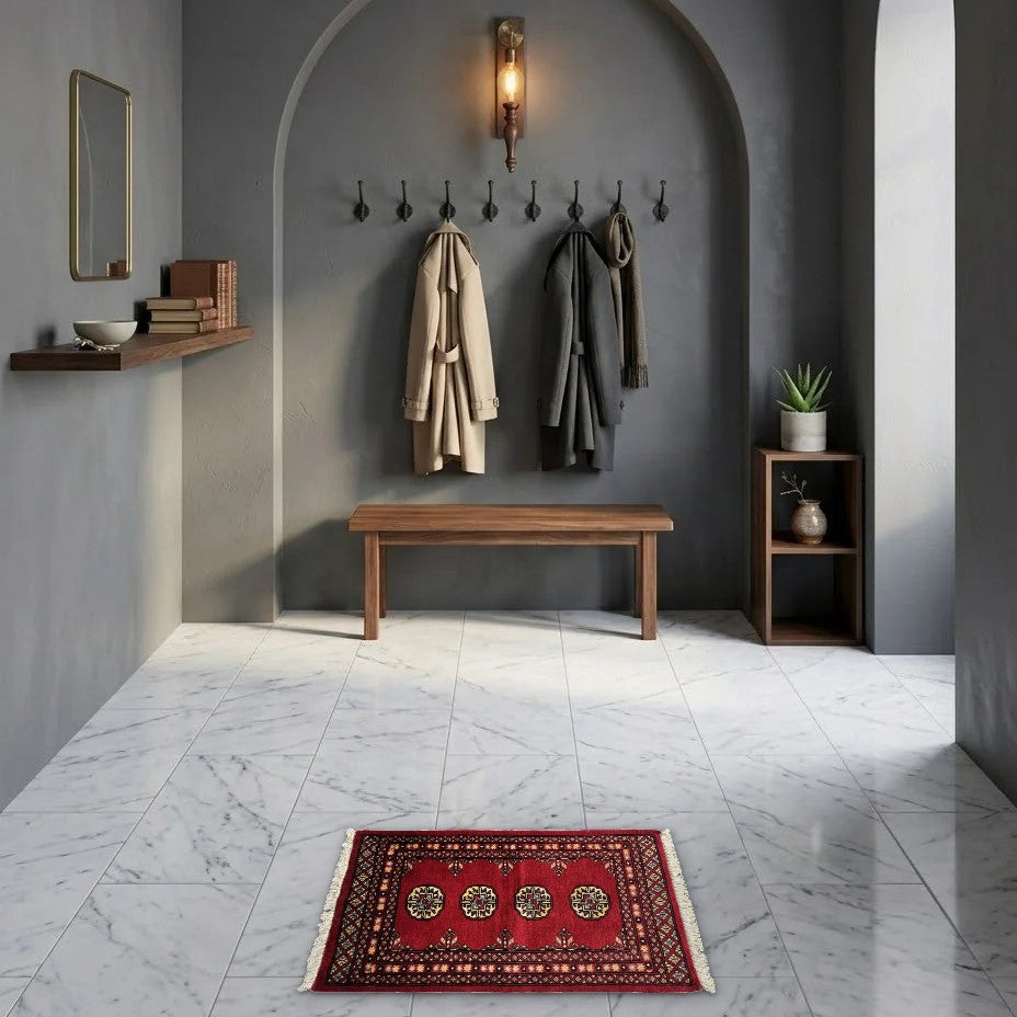 Room view: the rug on the floor of a furnished room