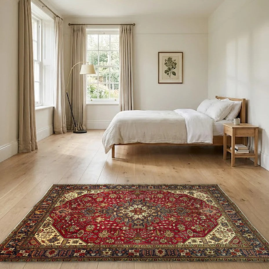 Room view: the rug on the floor of a furnished room