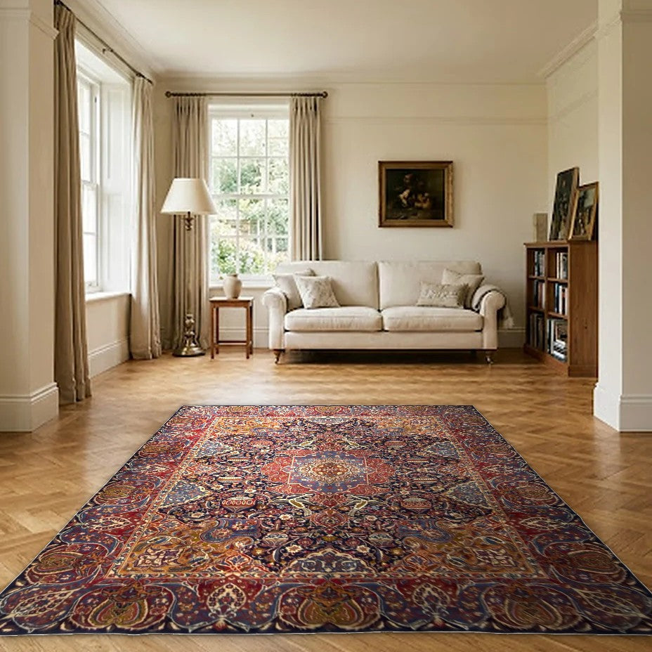 Room view: the rug on the floor of a furnished room