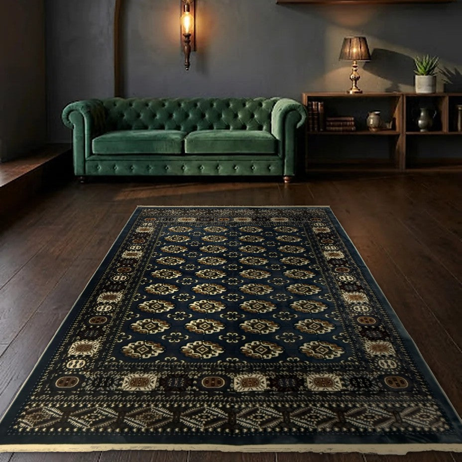 Room view: the rug on the floor of a furnished room