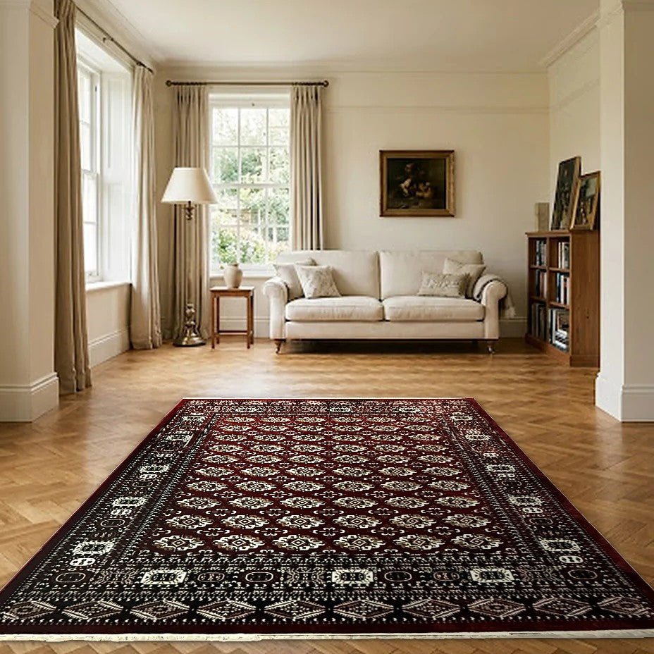 Room view: the rug on the floor of a furnished room