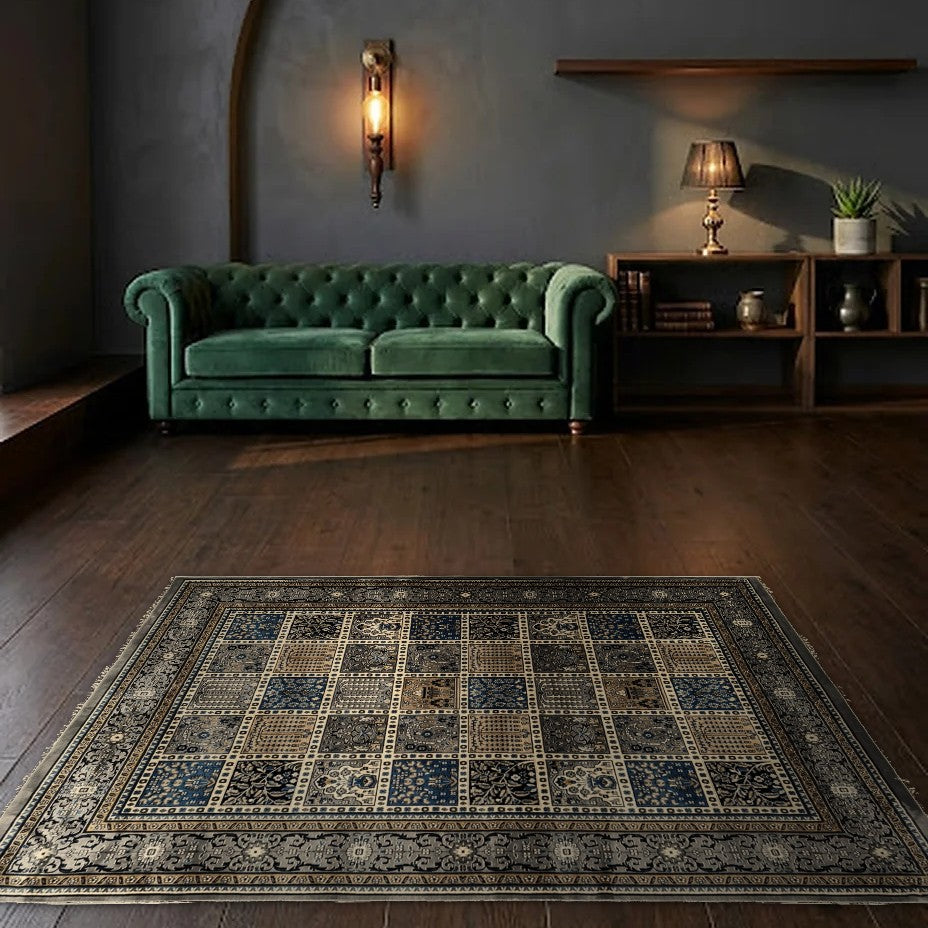 Room view: the rug on the floor of a furnished room