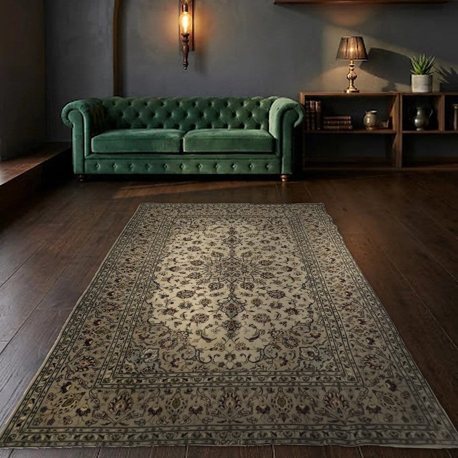 Room view: the rug on the floor of a furnished room
