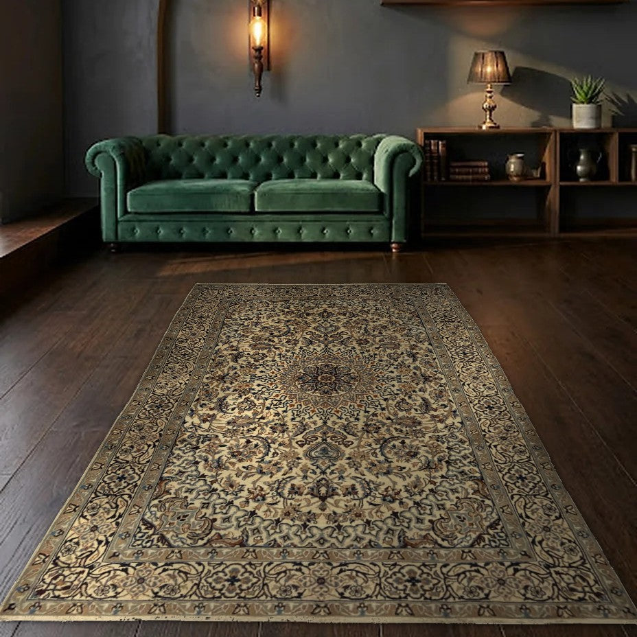Room view: the rug on the floor of a furnished room