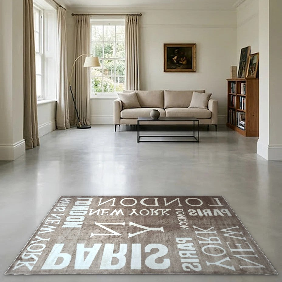 Room view: the rug on the floor of a furnished room