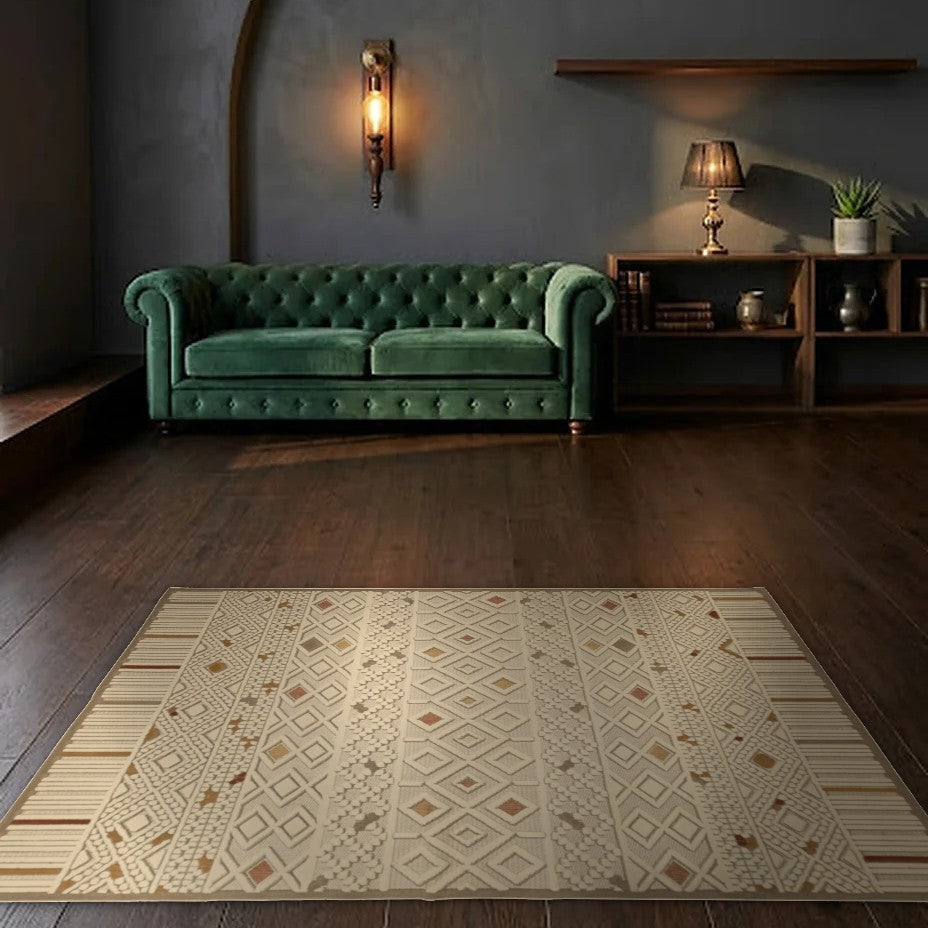 Room view: the rug on the floor of a furnished room