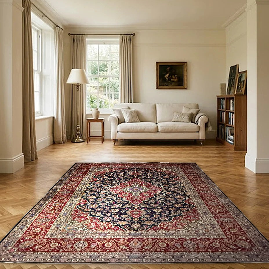 Room view: the rug on the floor of a furnished room