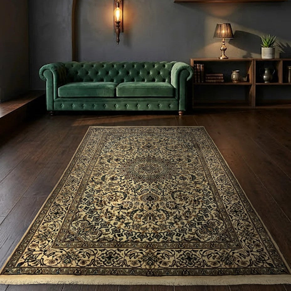 Room view: the rug on the floor of a furnished room