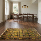 Room view: the rug on the floor of a furnished room