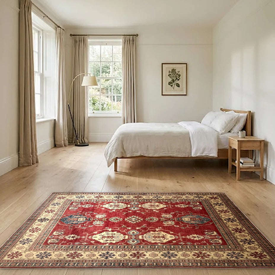 Room view: the rug on the floor of a furnished room