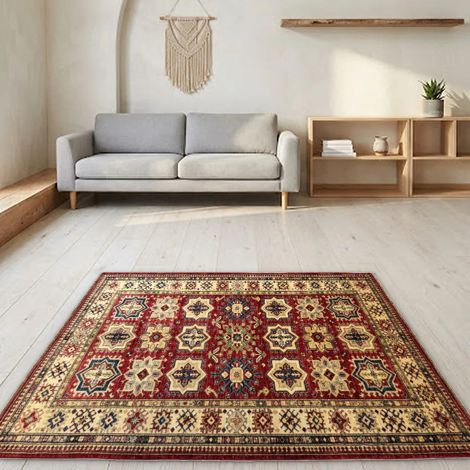 Room view: the rug on the floor of a furnished room