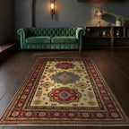 Room view: the rug on the floor of a furnished room