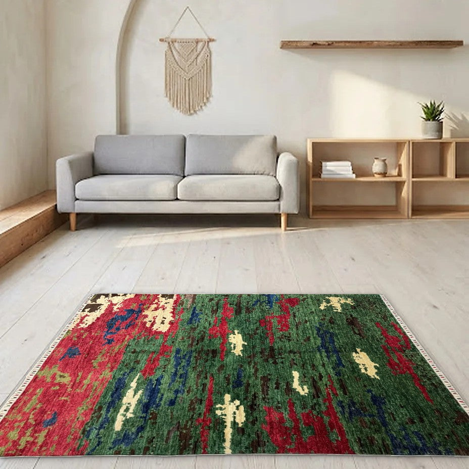 Room view: the rug on the floor of a furnished room