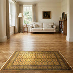 Room view: the rug on the floor of a furnished room