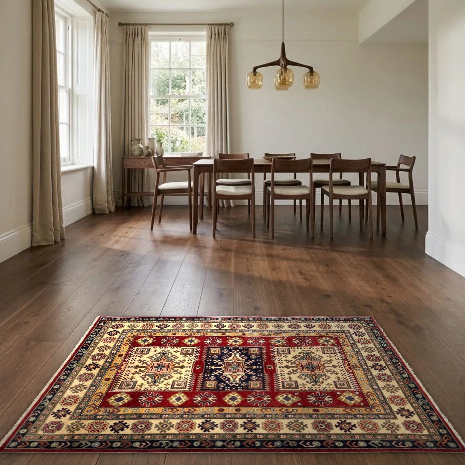 Room view: the rug on the floor of a furnished room