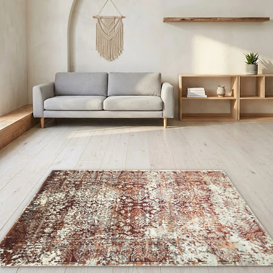 Room view: the rug on the floor of a furnished room