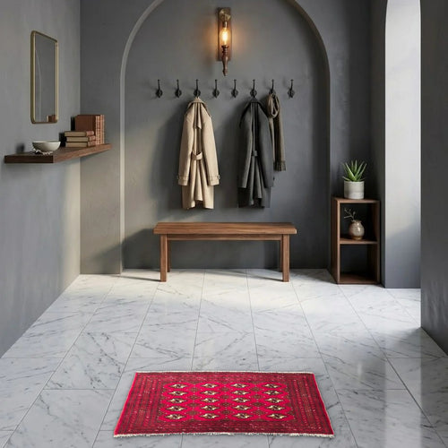 Room view: the rug on the floor of a furnished room