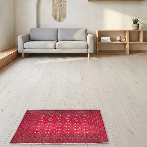 Room view: the rug on the floor of a furnished room