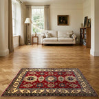 Room view: the rug on the floor of a furnished room