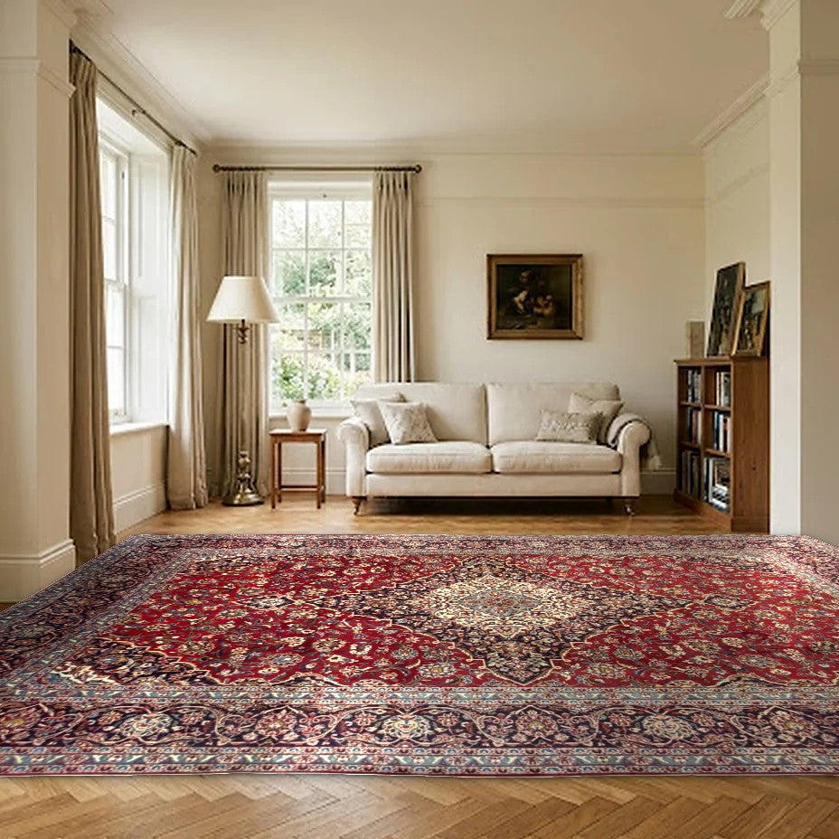 Room view: the rug on the floor of a furnished room