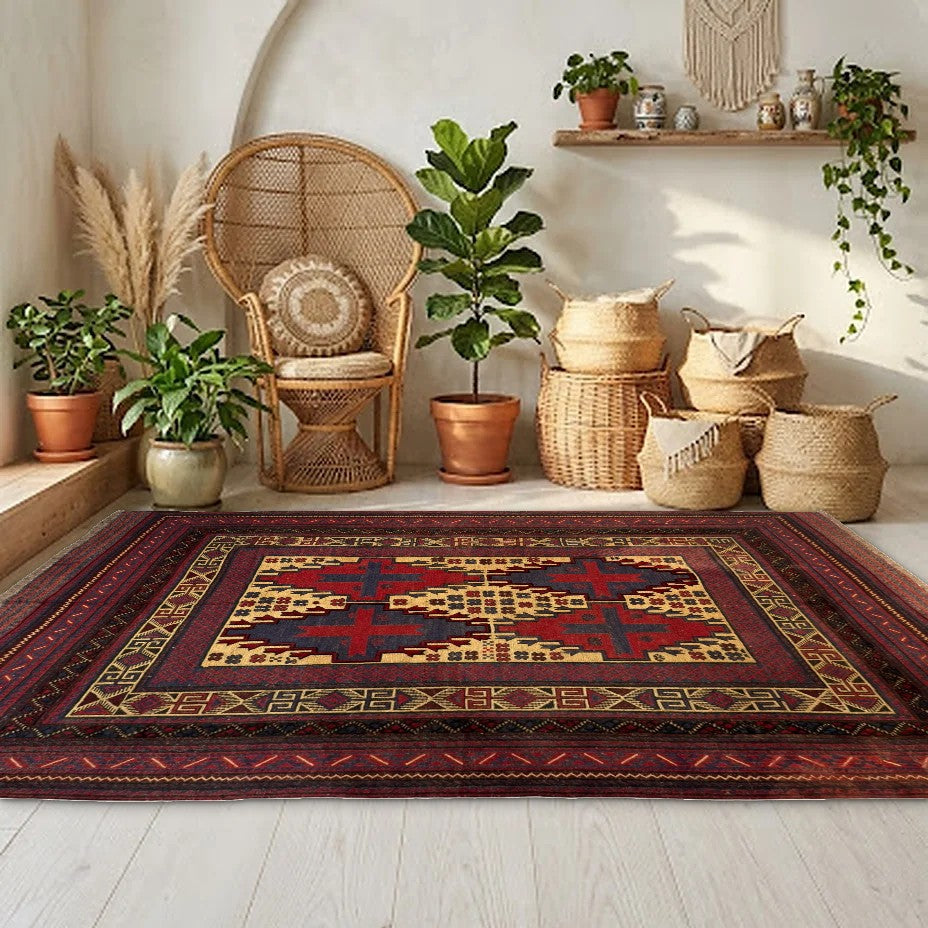 Room view: the rug on the floor of a furnished room