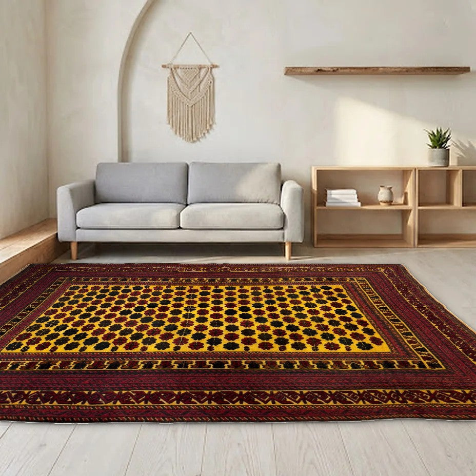 Room view: the rug on the floor of a furnished room