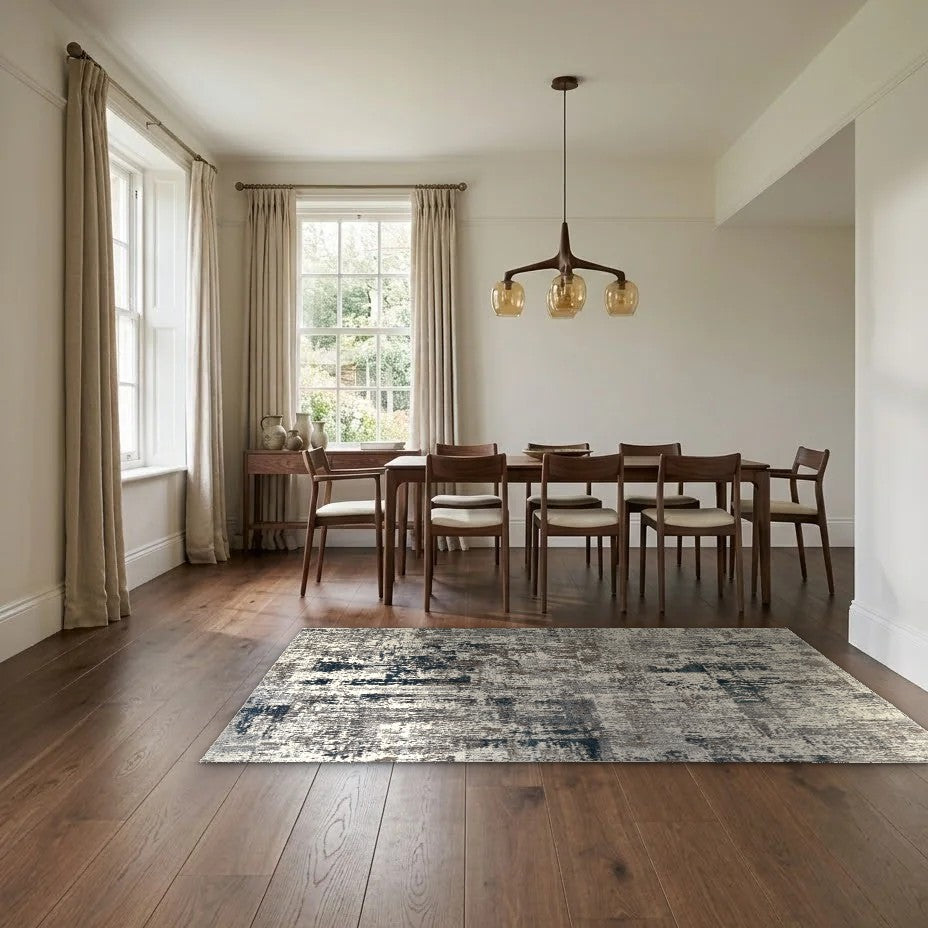 Room view: the rug on the floor of a furnished room
