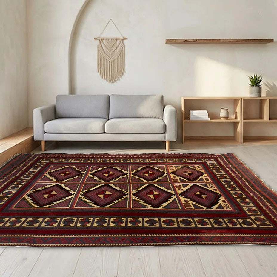 Room view: the rug on the floor of a furnished room