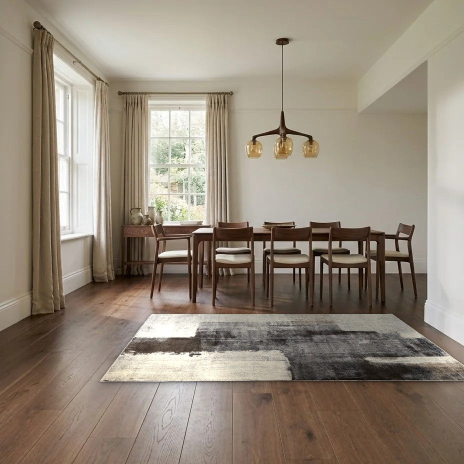 Room view: the rug on the floor of a furnished room