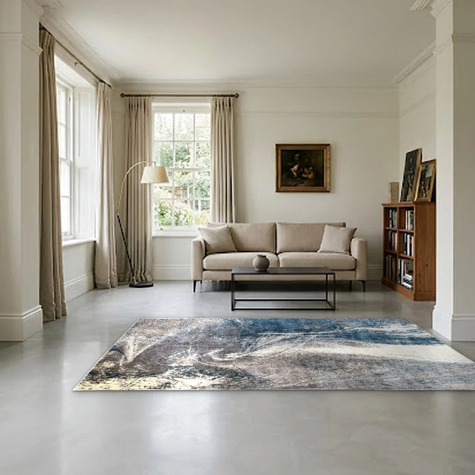 Room view: the rug on the floor of a furnished room