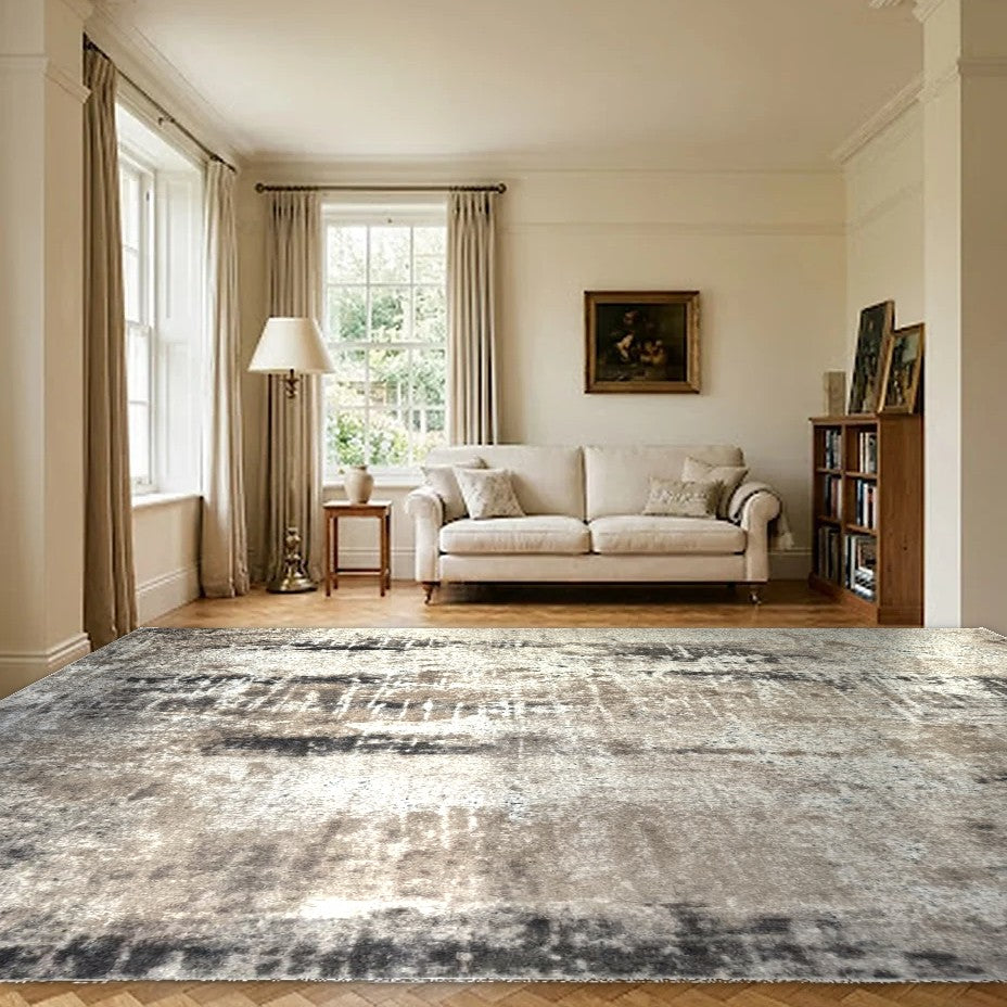 Room view: the rug on the floor of a furnished room
