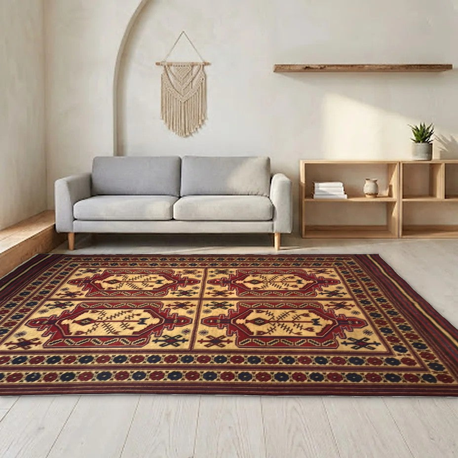 Room view: the rug on the floor of a furnished room