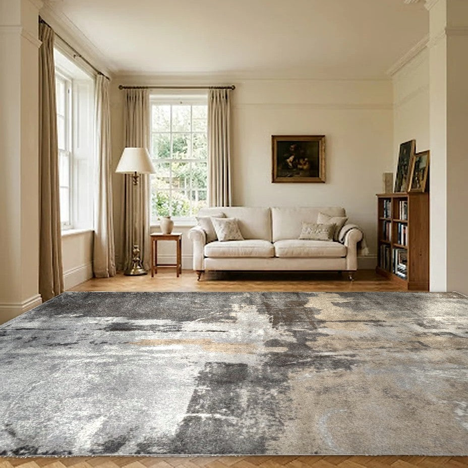 Room view: the rug on the floor of a furnished room