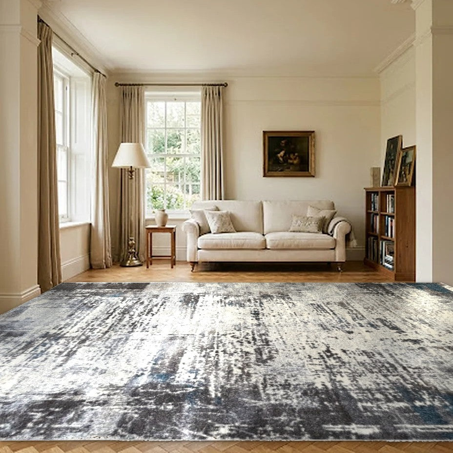 Room view: the rug on the floor of a furnished room