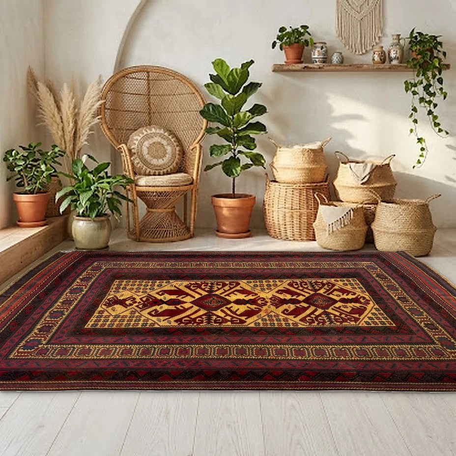Room view: the rug on the floor of a furnished room