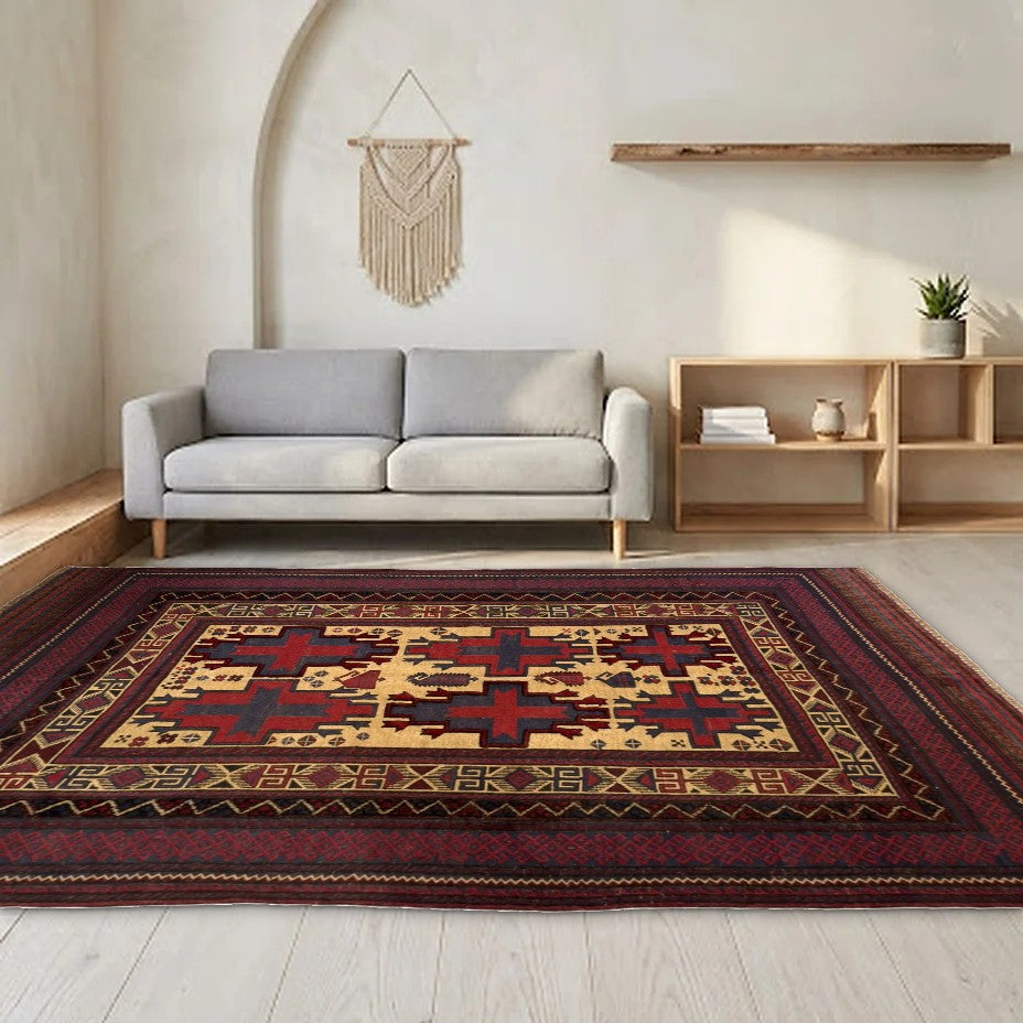 Room view: the rug on the floor of a furnished room