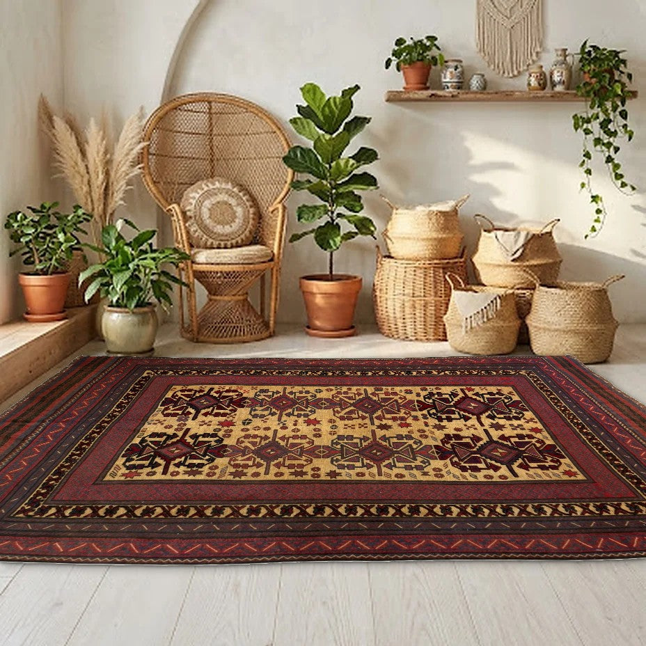 Room view: the rug on the floor of a furnished room