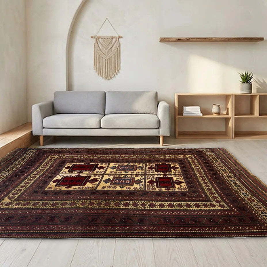 Room view: the rug on the floor of a furnished room