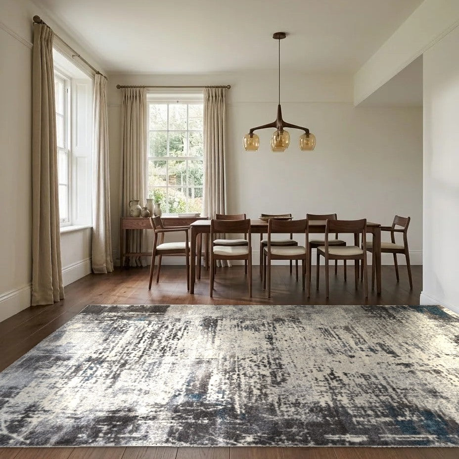 Room view: the rug on the floor of a furnished room