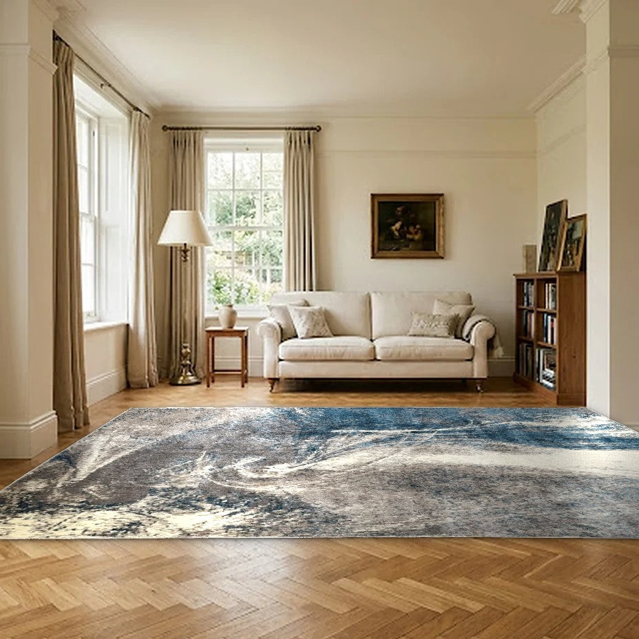 Room view: the rug on the floor of a furnished room