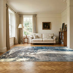 Room view: the rug on the floor of a furnished room