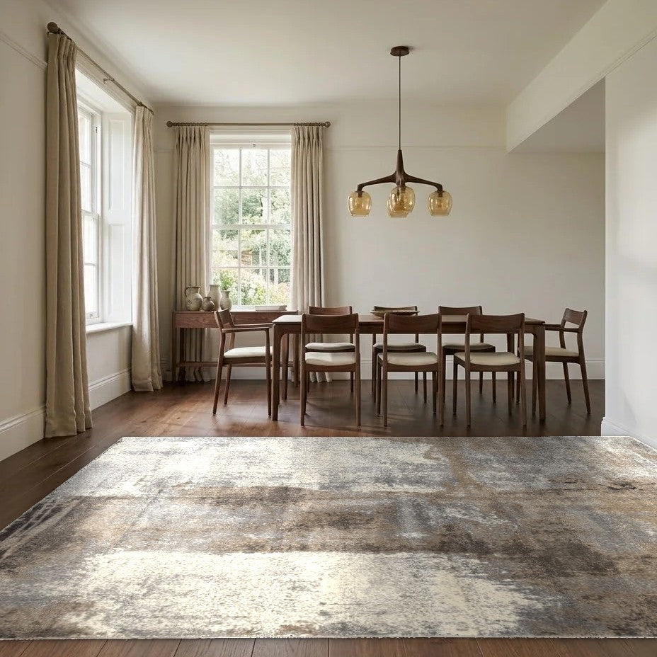 Room view: the rug on the floor of a furnished room