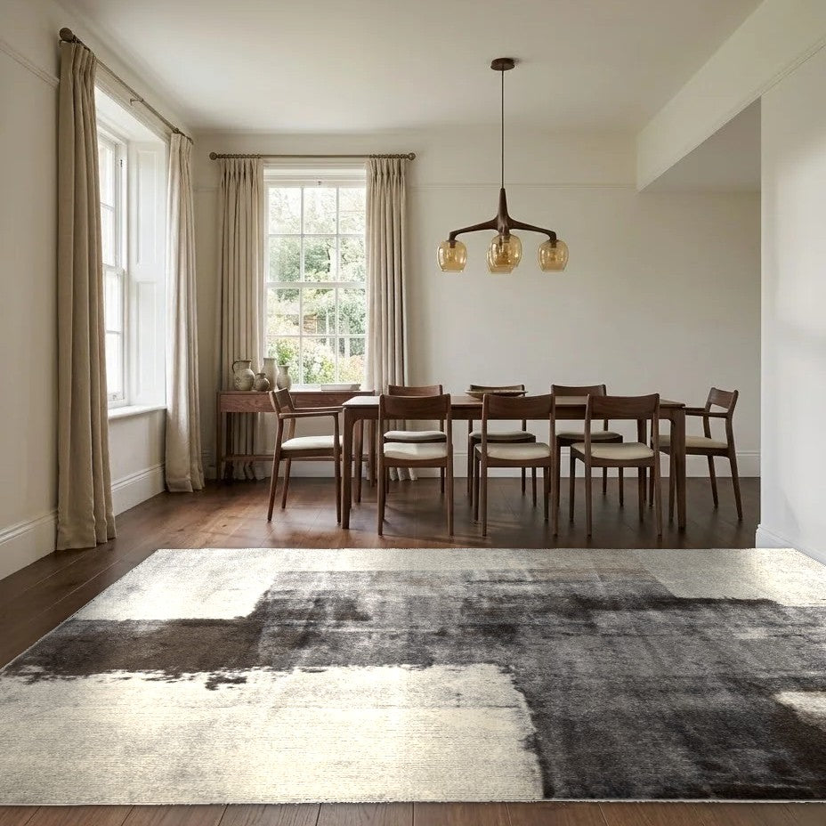 Room view: the rug on the floor of a furnished room