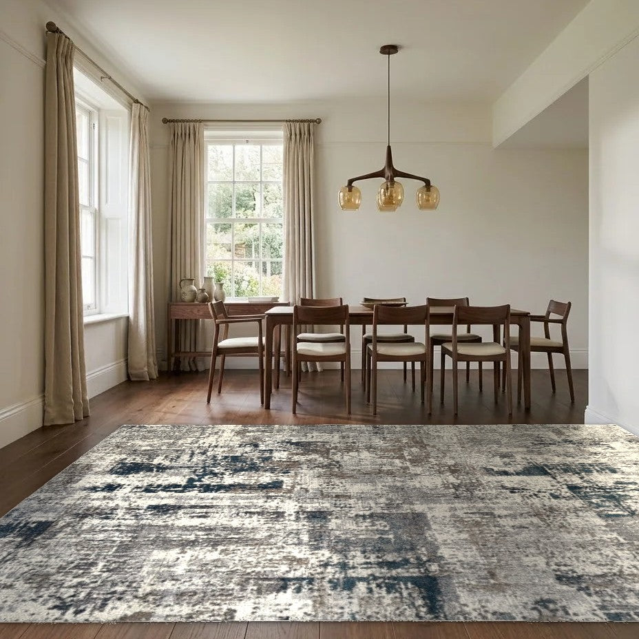 Room view: the rug on the floor of a furnished room