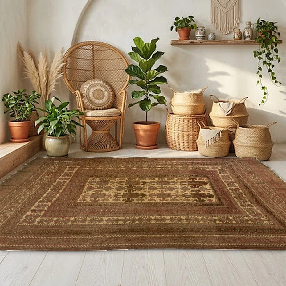 Room view: the rug on the floor of a furnished room