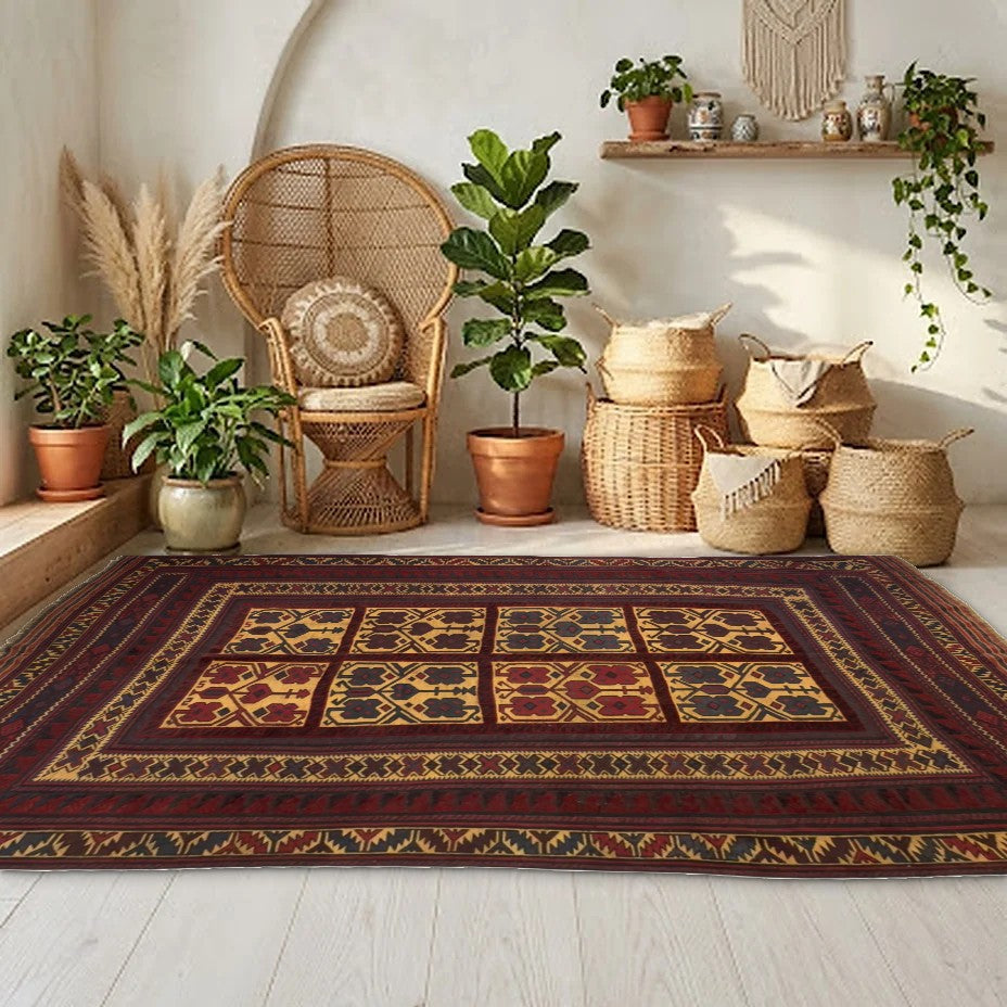 Room view: the rug on the floor of a furnished room