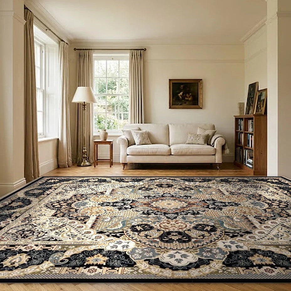 Room view: the rug on the floor of a furnished room
