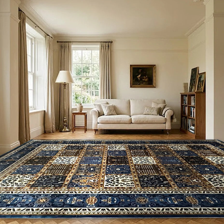 Room view: the rug on the floor of a furnished room