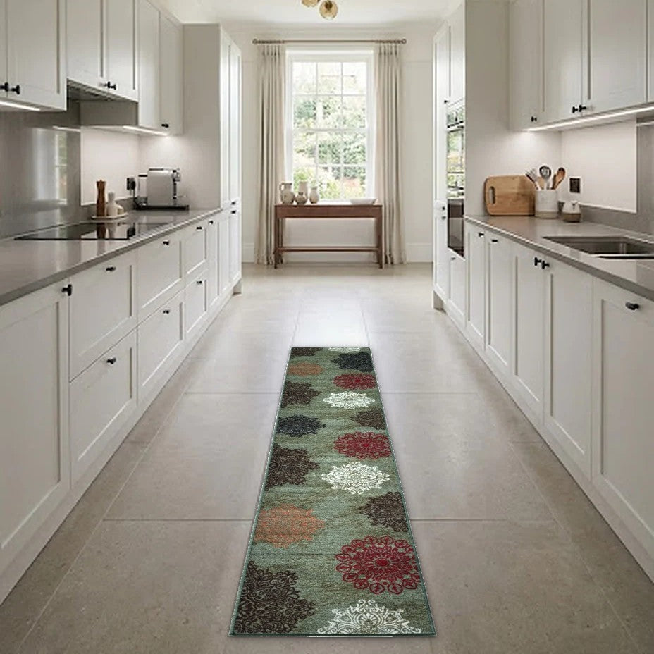 Room view: the rug on the floor of a furnished room